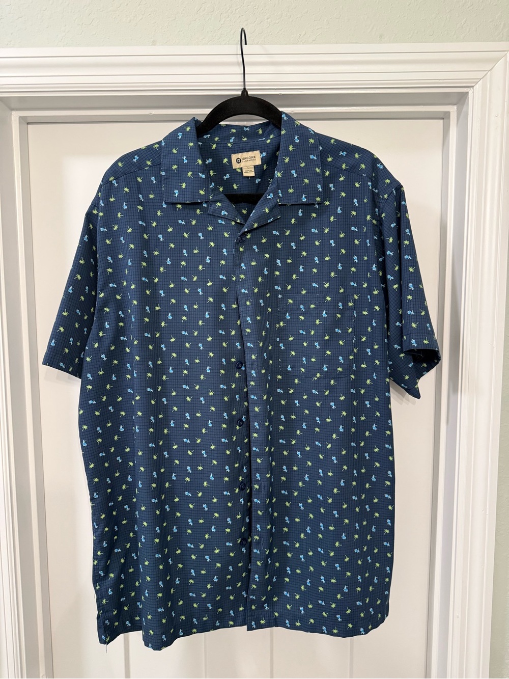 Haggar Navy Short-Sleeve Button-Up Shirt - L